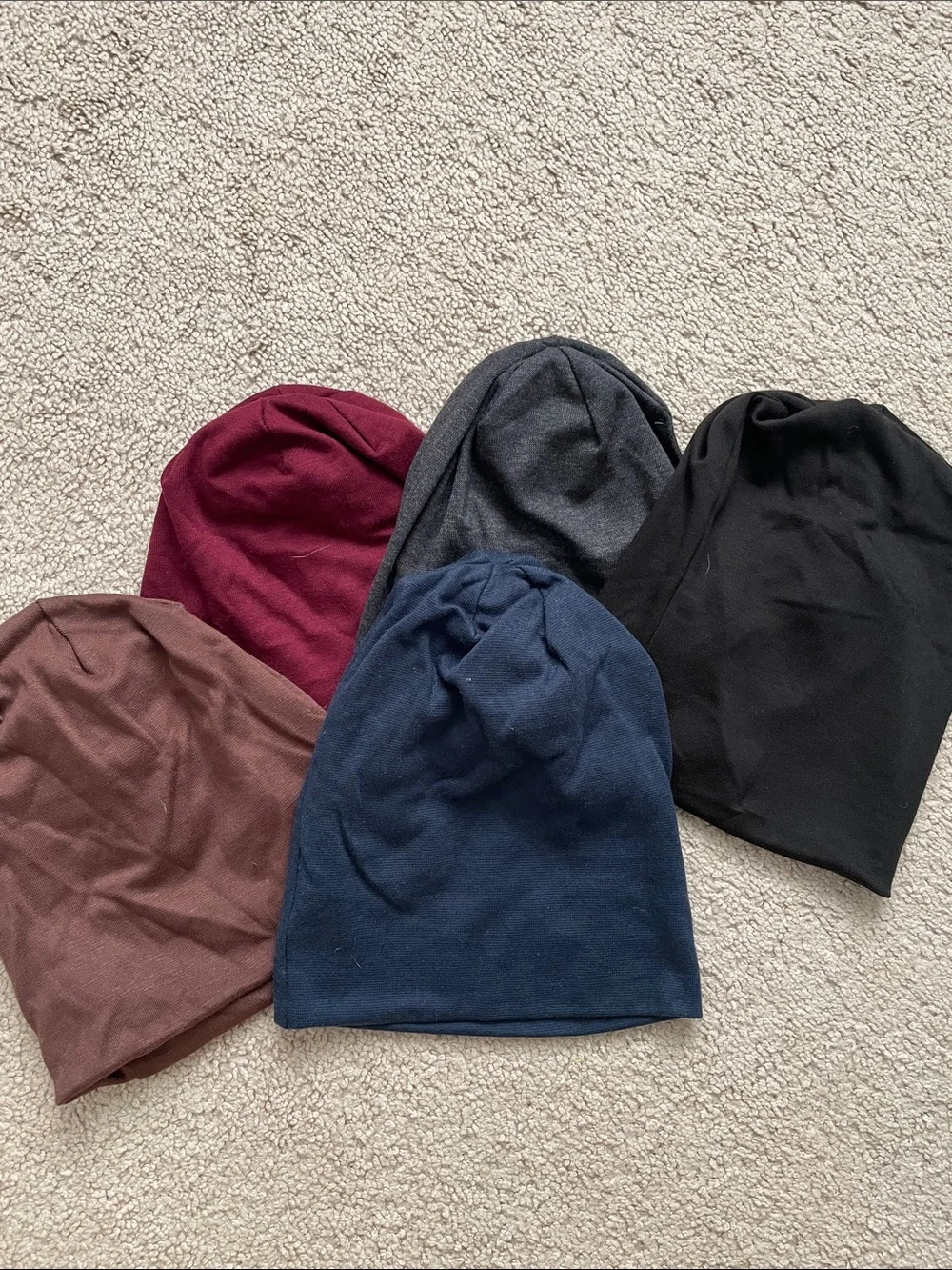 Assorted Knit Beanie Set - Navy, Black, Gray, Burgundy, Brown